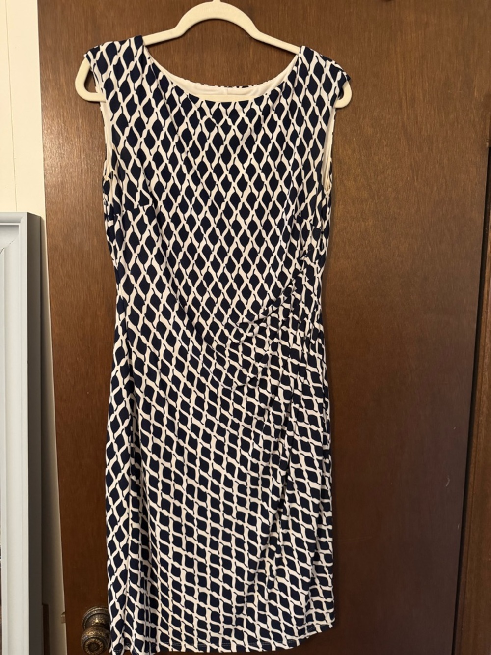 Ralph Lauren Sleeveless Navy and White Geometric Sheath Dress